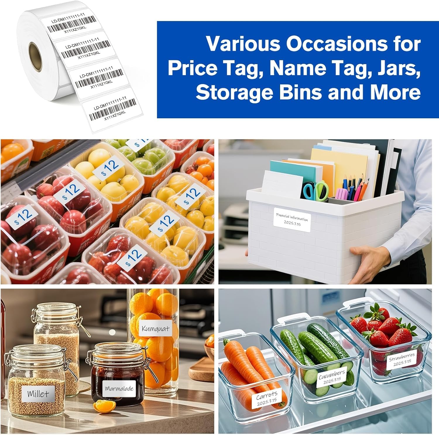 L LIKED 2" x 1" Removable Thermal Labels No Residue 10 Rolls 13000 Pcs | Water & oil resistant, smudge-proof. For home, office, school supplies, organization & inventory tracking