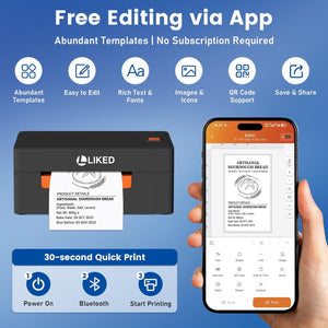 LLIKED LP56 4x6 Bluetooth Thermal Shipping Label Printer,Commercial Grade Long-Life Print Head (650K+ 4x6 Labels),for Small Businesses ,online design,Compatible with iPhone, Windows & Mac