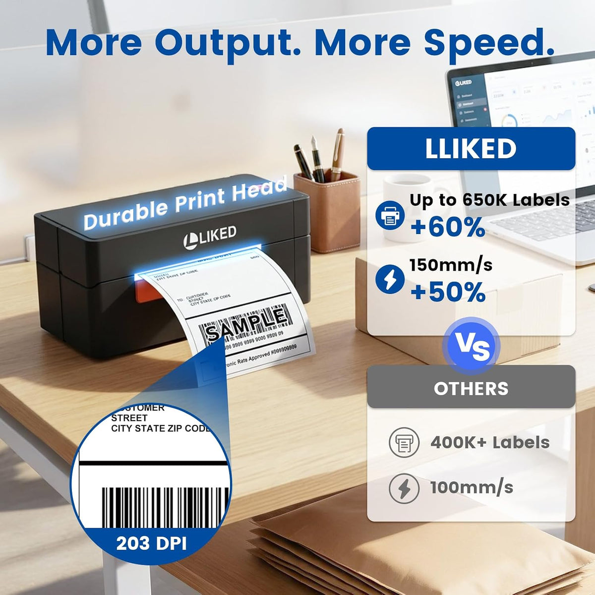 LLIKED LP56 4x6 Bluetooth Thermal Shipping Label Printer,Commercial Grade Long-Life Print Head (650K+ 4x6 Labels),for Small Businesses ,online design,Compatible with iPhone, Windows & Mac
