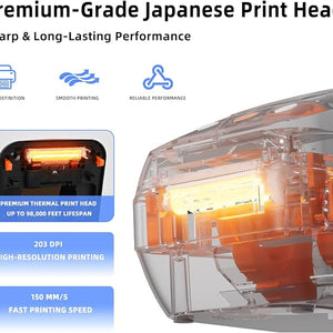 LLIKED WT20 2.5" Bluetooth Thermal Printer -Commercial Grade Long-Life Print Head (approx 98,500+ Ft), for Small Businesses, online design, Commercial Printer, Create Custom Stickers