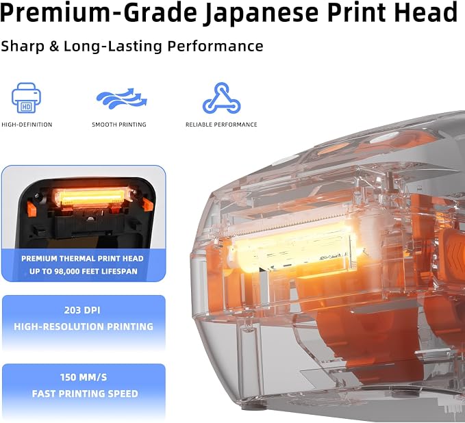 LLIKED WT20 2.5" Bluetooth Thermal Printer -Commercial Grade Long-Life Print Head (approx 98,500+ Ft), for Small Businesses, online design, Commercial Printer, Create Custom Stickers