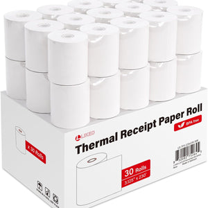 LLIKED 30 Rolls 3 1/8" x 230' Thermal Receipt Paper Roll BPA-Free Cash Register Paper, Smooth Print Paper Fits Most Standard Credit Card & POS Terminals