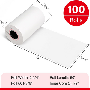 LLIKED 100 Rolls 2 1/4" x 50' Thermal Receipt Paper Roll BPA-Free Cash Register Paper, Smooth Print Paper Fits Most 58mm Mini POS Terminals & Credit Card Machines