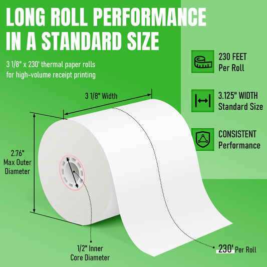 LLIKED 30 Rolls 3 1/8" x 230' Thermal Receipt Paper Roll BPA-Free Cash Register Paper, Smooth Print Paper Fits Most Standard Credit Card & POS Terminals