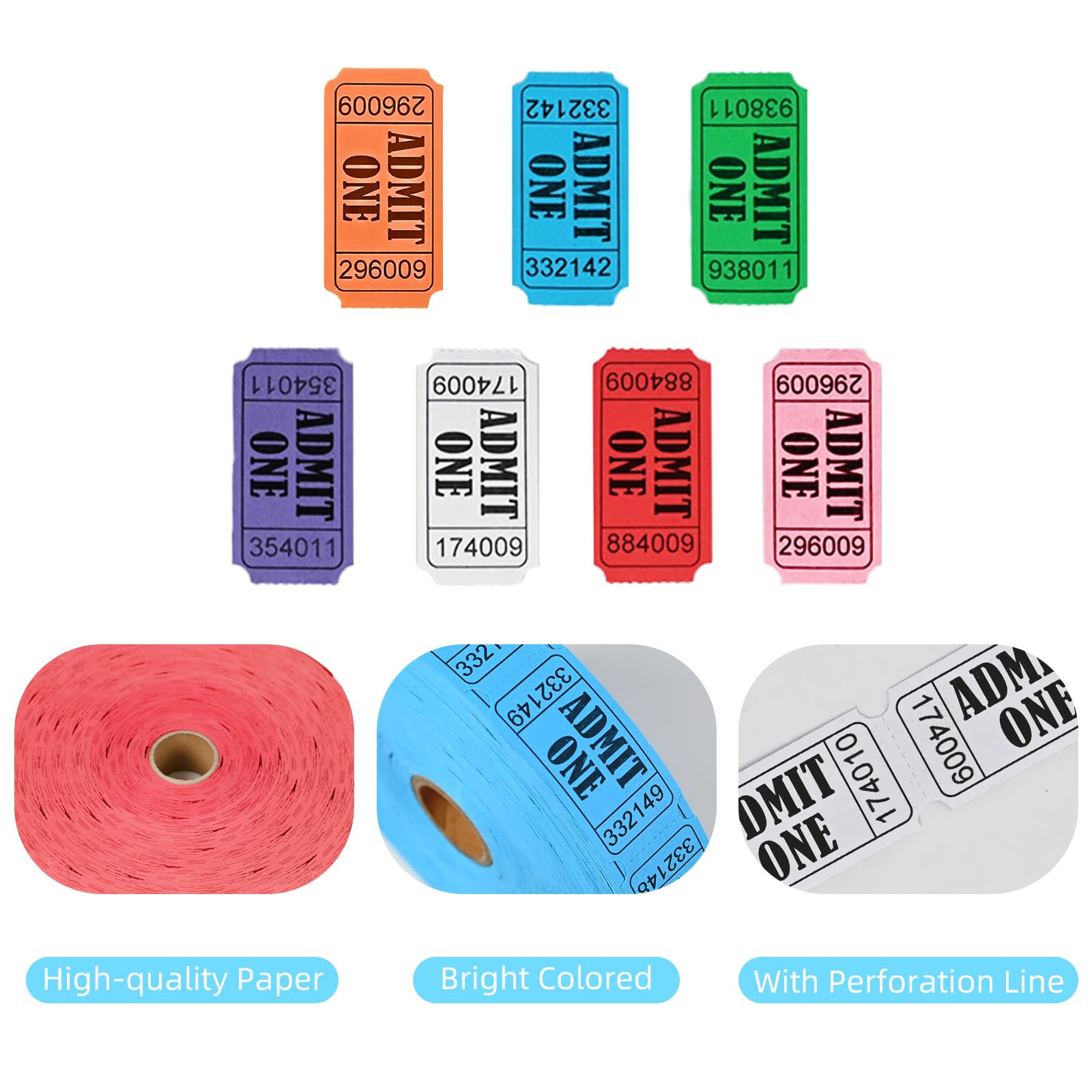 L LIKED Mixed Raffle Tickets, 1"x2" Rainbow Variety Pack – Consecutively Numbered & Perforated for Events, Carnivals, Door Prizes