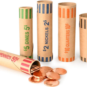 L LIKED 105 Assorted Preformed Coin Wrappers 21 Quarters, 21 Pennies, 21 Nickels 21 Dimes and 21 Dollars (105 pcs)