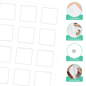 L LIKED 1200 Printable Matte Square Sticker Labels, 2" x 2" - 12 Labels/Sheet, 100 Sheets - Strong Adhesive, Bright White, Compatible with Laser & Inkjet Printers for Home & Office Organization