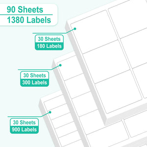 L LIKED Assorted Printable Sticker Paper, 90 Sheets 8.5" x 11" Address Labels for Laser/Inkjet Printers, Matte White, Strong Adhesive - 1380 Labels