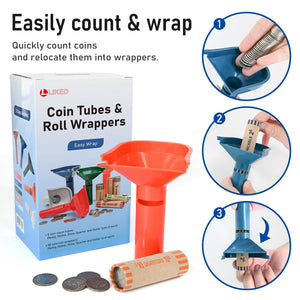 L LIKED 30 Assorted Preformed Coin Wrappers & 5 Coin Sorters Tubes, Color-Coded,Easy to Load