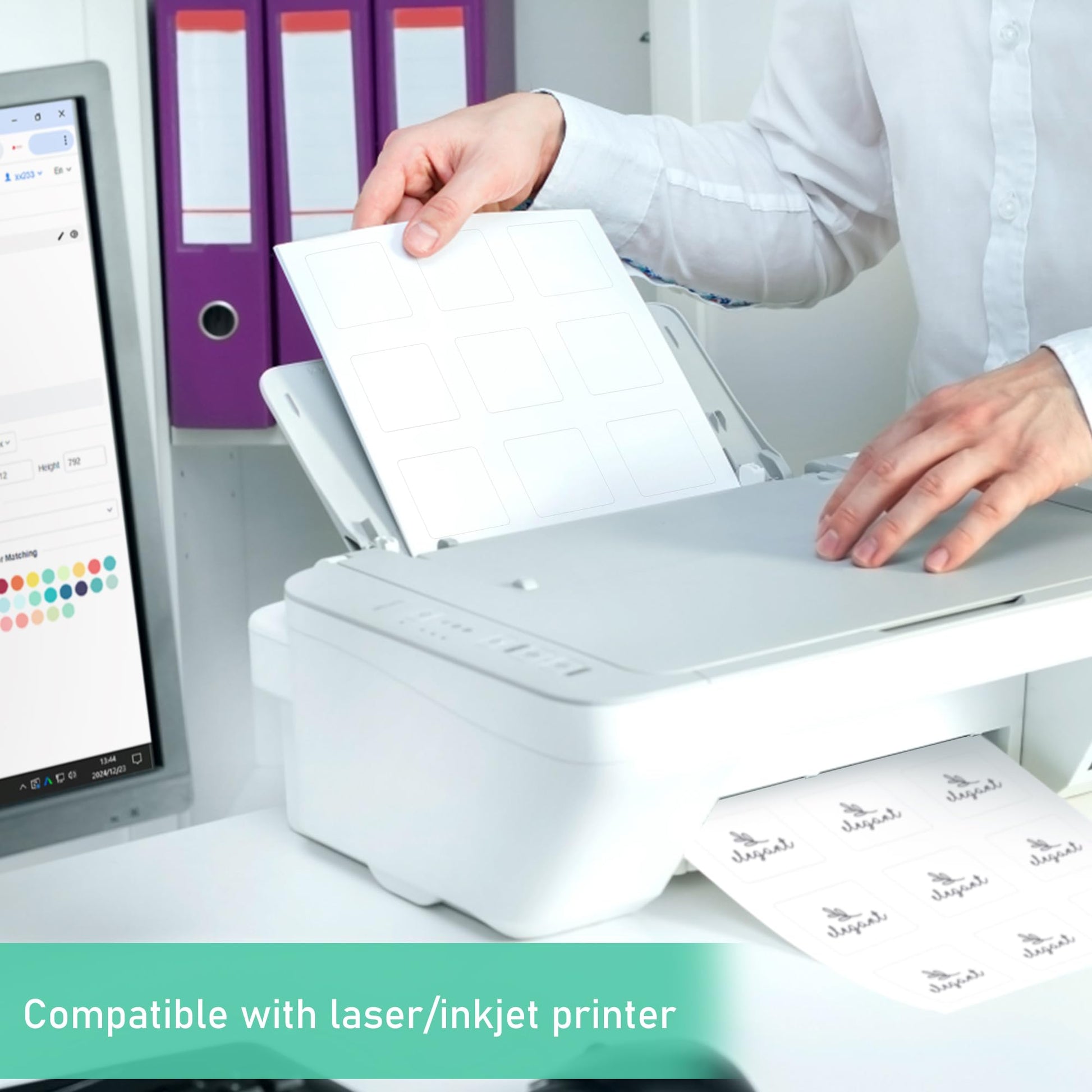 L LIKED 1200 Printable Matte Square Sticker Labels, 2" x 2" - 12 Labels/Sheet, 100 Sheets - Strong Adhesive, Bright White, Compatible with Laser & Inkjet Printers for Home & Office Organization