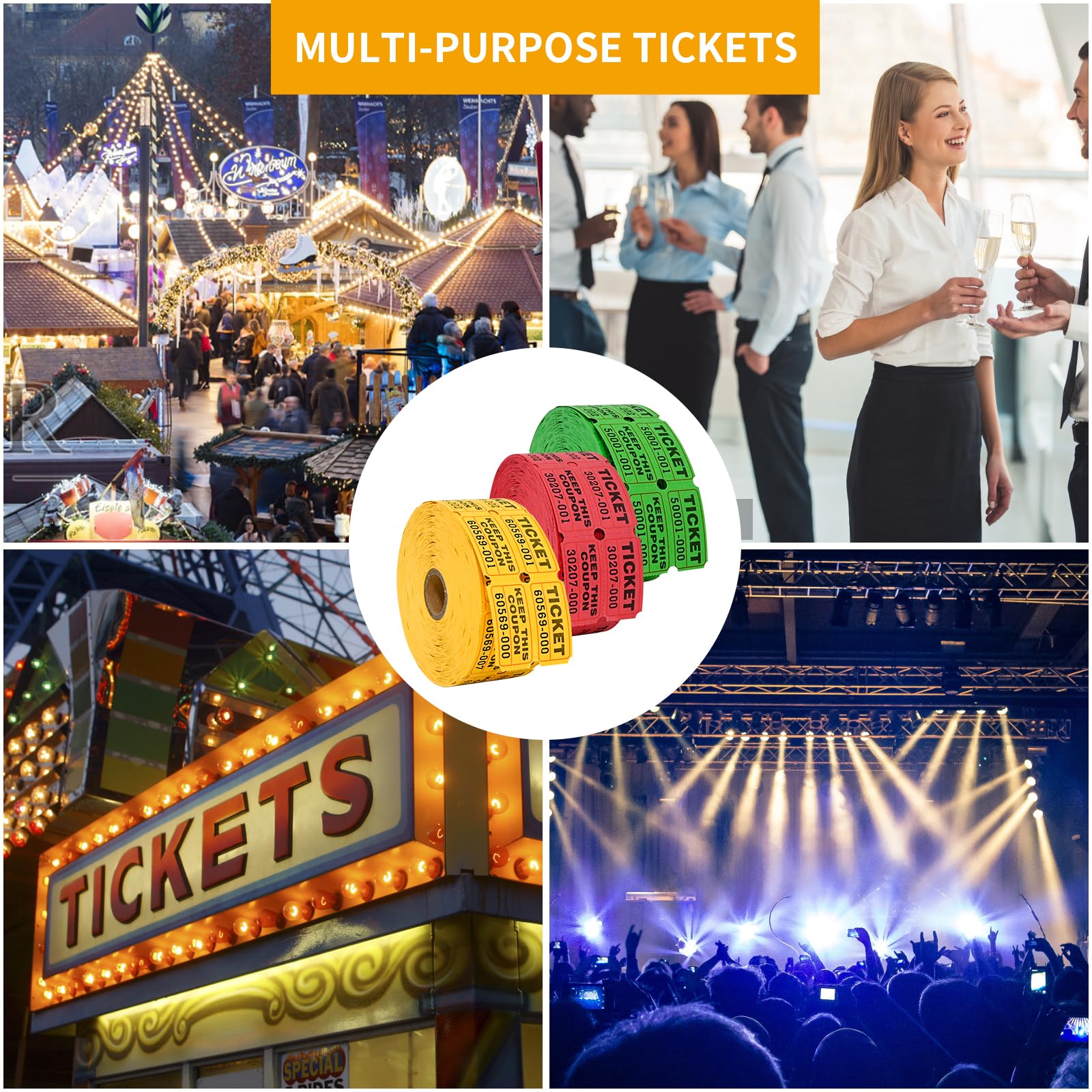 L LIKED 3000 Assorted Raffle Tickets Double Roll,Consecutively Numbered,50/50 Raffle Tickets for Event,Party,Prize,Drawing(Red,Green,Yellow)