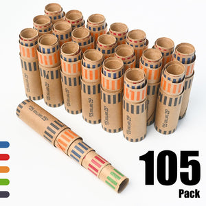 L LIKED 105 Assorted Preformed Coin Wrappers 21 Quarters, 21 Pennies, 21 Nickels 21 Dimes and 21 Dollars (105 pcs)