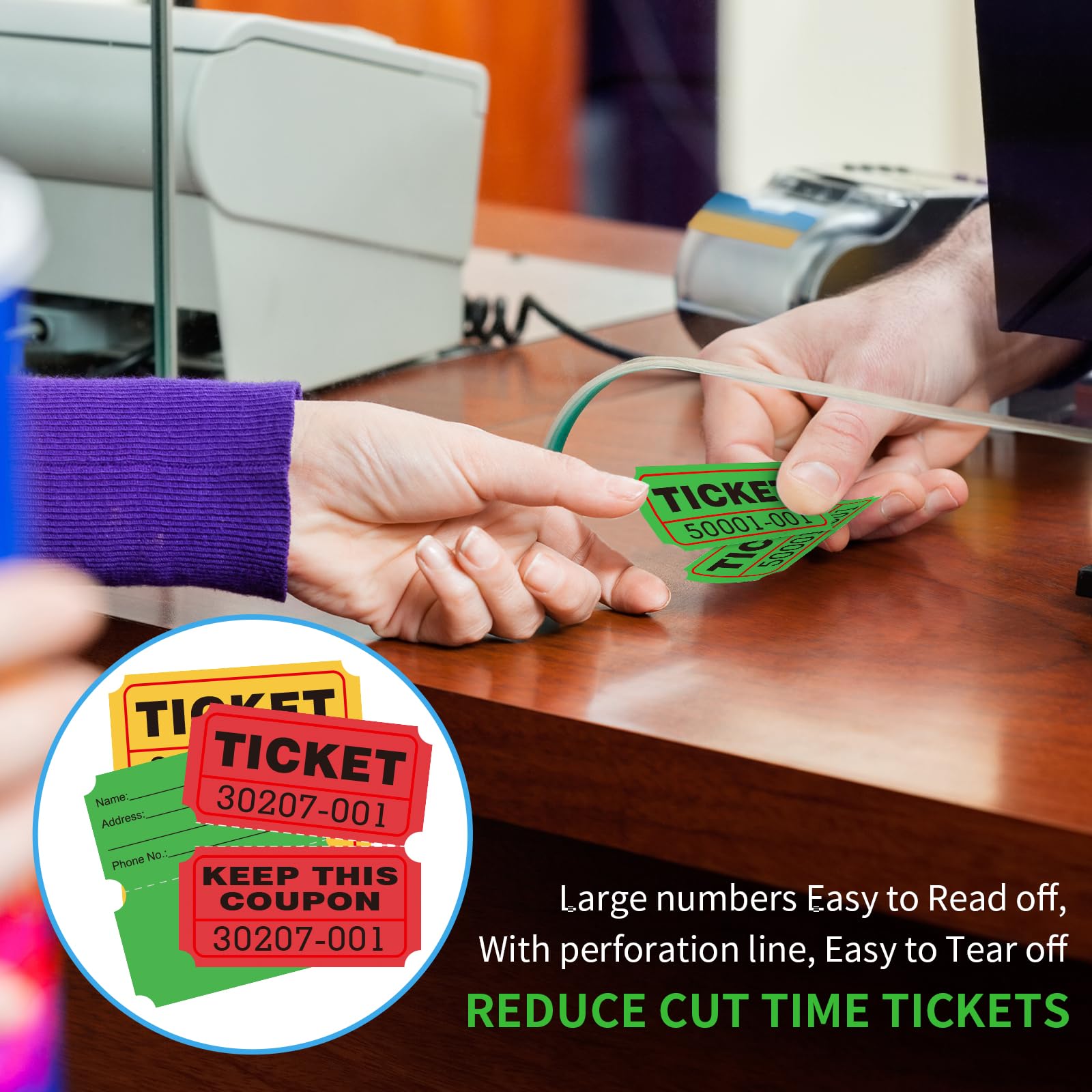 L LIKED 3000 Assorted Raffle Tickets Double Roll,Consecutively Numbered,50/50 Raffle Tickets for Event,Party,Prize,Drawing(Red,Green,Yellow)