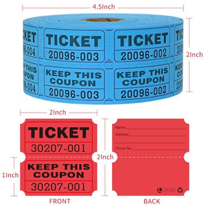 L LIKED 2000 Raffle Tickets Double Rolls 50/50 Stub Tickets with Consecutive Numbers 1000 Pairs per Roll,2 Rolls