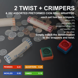 L LIKED 60 Assorted Coin Wrappers Preformed Tubes & 2 Crimping Wrapper Tools -(Quarters, Pennies, Nickels and Dimes)