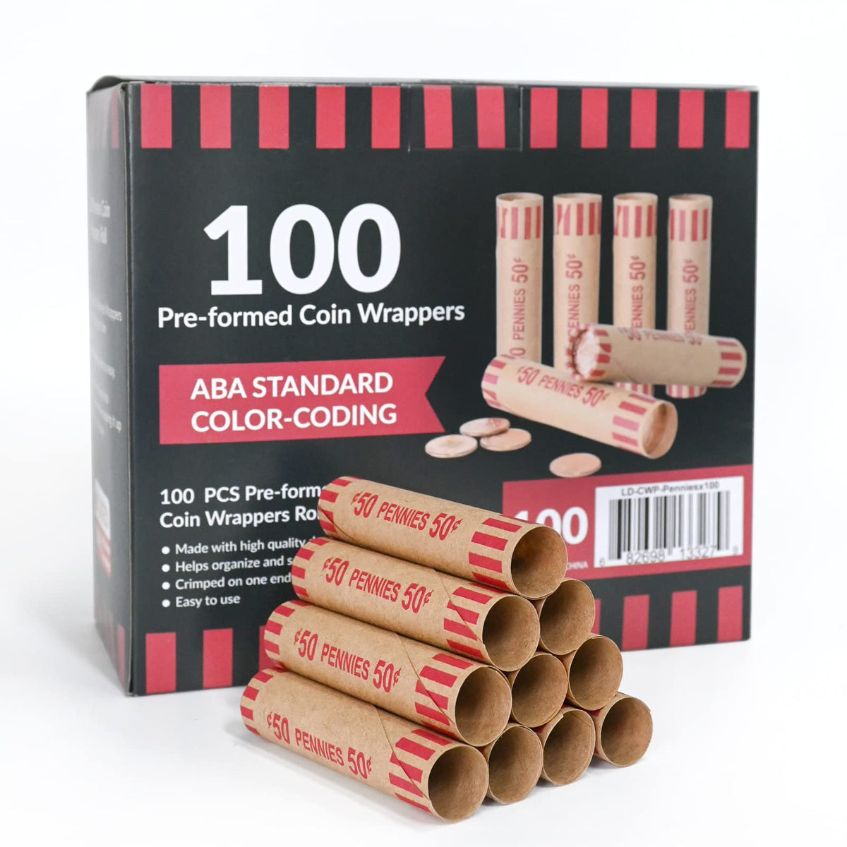 36 Preformed Penny Coin Wrappers – Paper Tubes – Holds 50 Cents Each – Made In USA