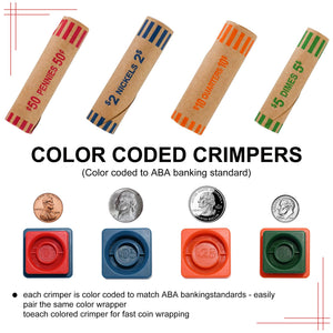 L LIKED 60 Assorted Coin Wrappers Preformed Tubes & 2 Crimping Wrapper Tools -(Quarters, Pennies, Nickels and Dimes)